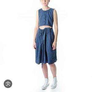 Caron Callahan Dress‎ Women's Size Small Striped Blue White Button Cutout Twee